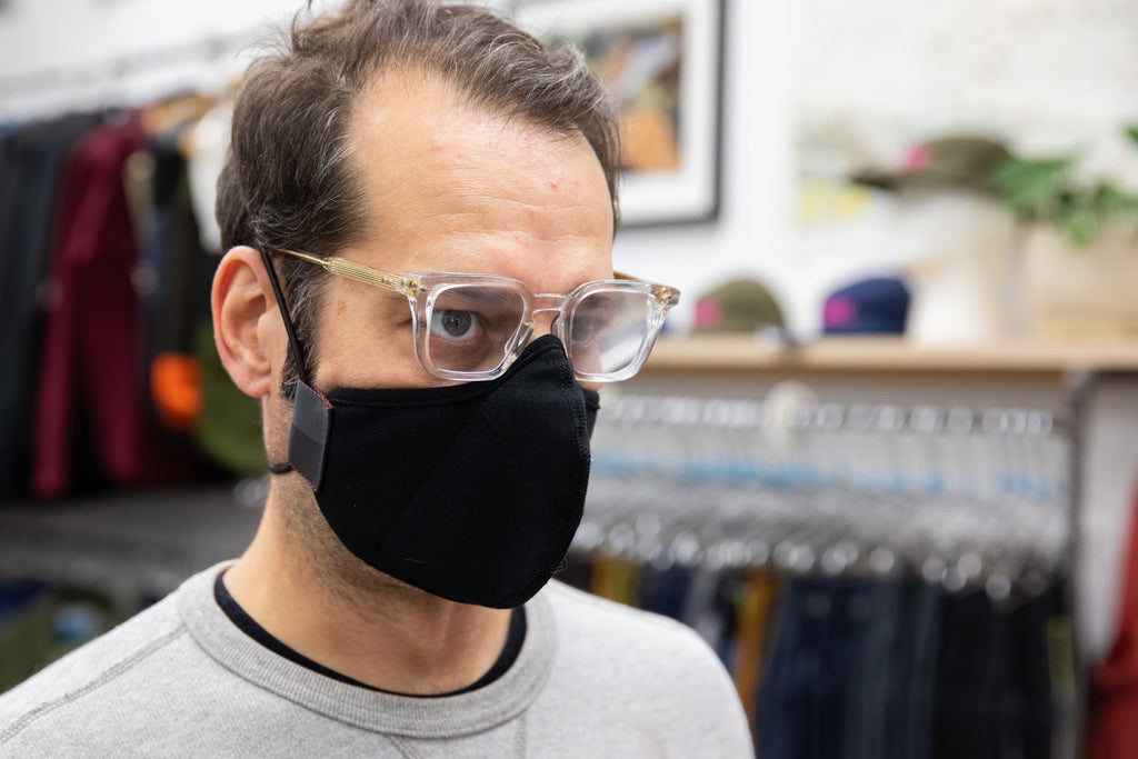 matt wearing the 4 layer ponti wool mask in black in the adult fit
