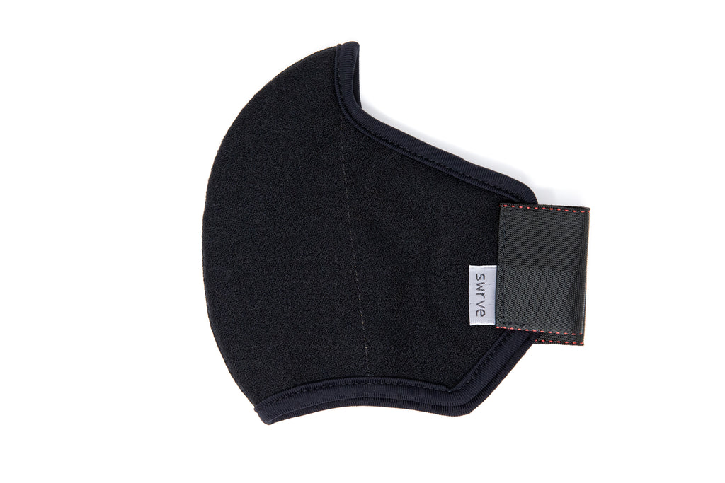 flat shot of the 3 layer black wool crepe mask in the adult fit
