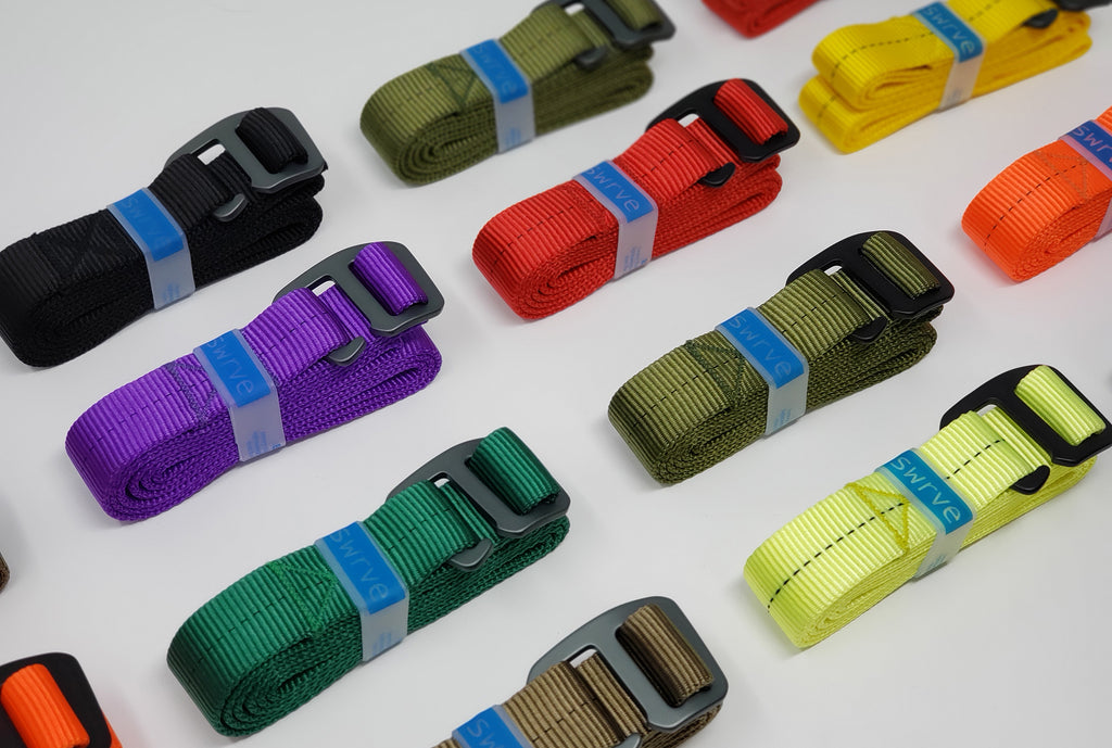 an aerial view of many 1" belts. 