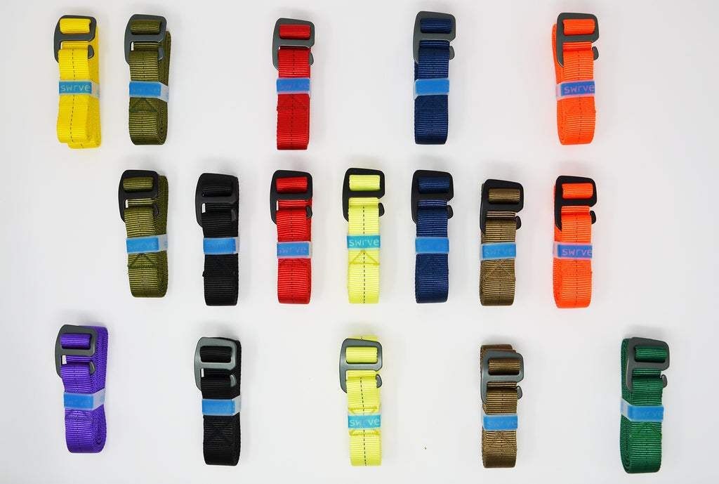 an aerial view of many 1" belts. 