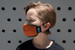 model wearing abby's kids summer cotton mask in spiral