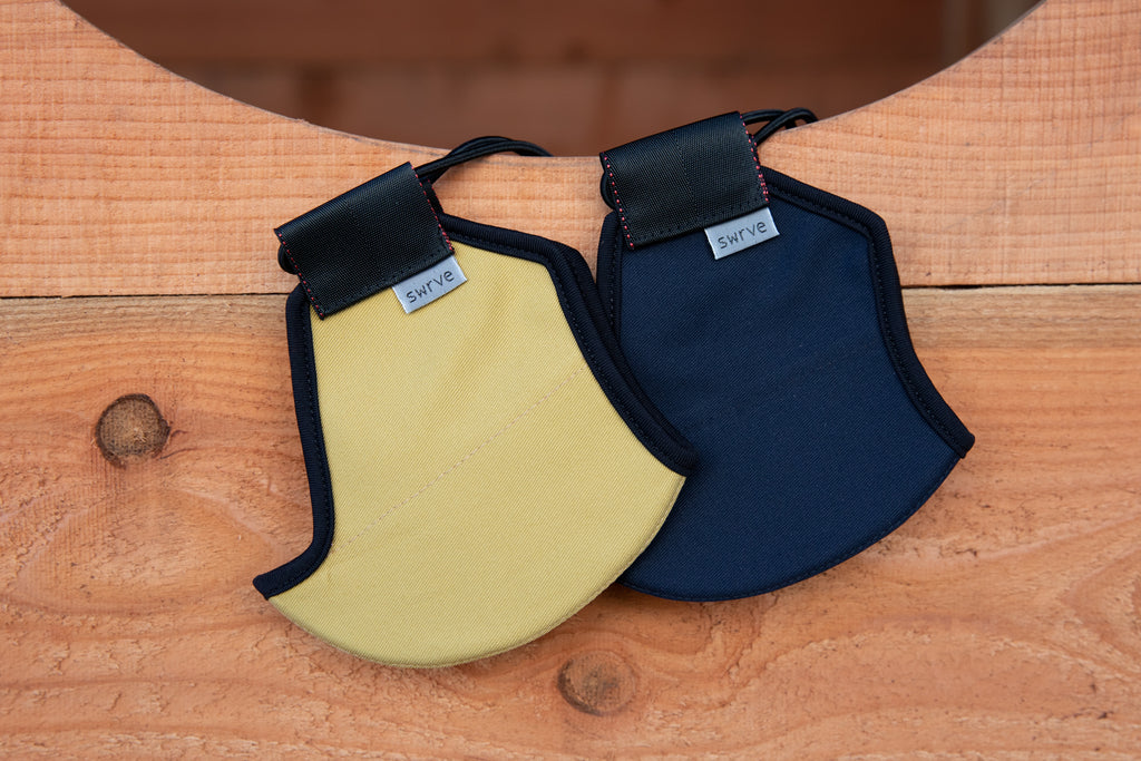 flat shot of the organic summer cotton masks in honey and navy blue