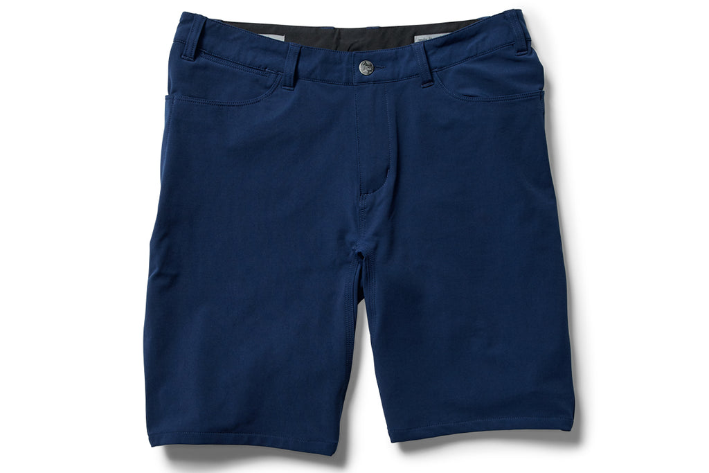 flat shot of the TRANSVERSE trouser shorts in blue