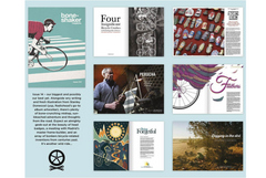 flatshot of the cover of Boneshaker magazine issue #14 with examples of interior pages