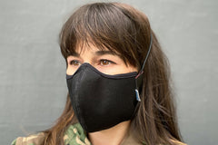 roxy wearing the 4 layer cotton mask in black