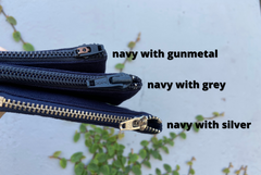 three navy bolsita zipper options